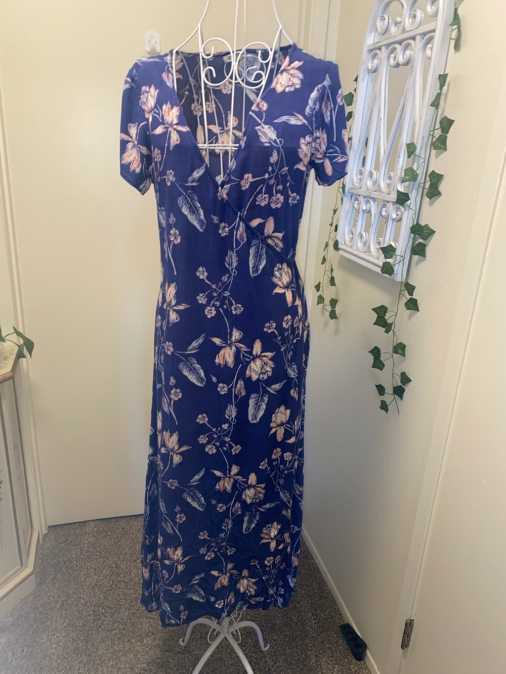 Billabong Navy Floral Wrap Maxi Dress with Pink Blossoms